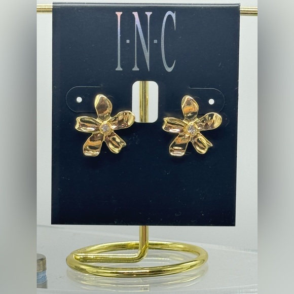 INC Gold Tone Flower with Crystal Post Earrings - Picture 9 of 12